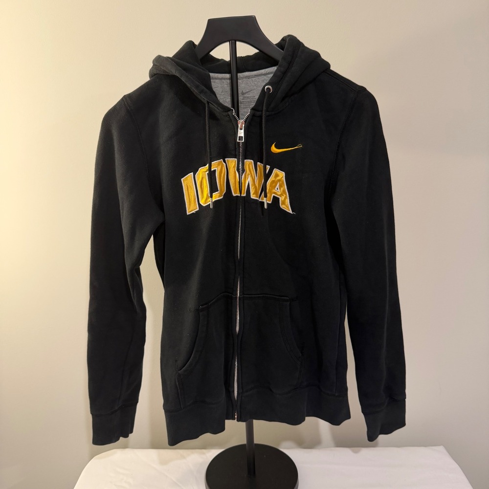 Nike Iowa Hawkeyes Full Zip Hoodie Womens Small Black Yellow Swoosh Sweatshirt